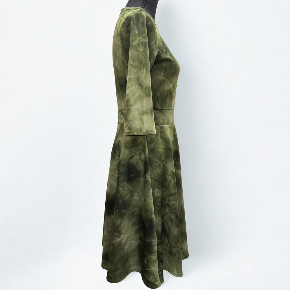 Wall St Tie Dye Green A-Line Midi Dress 3/4 Sleeve‎ Women's Size M - Picture 4 of 6